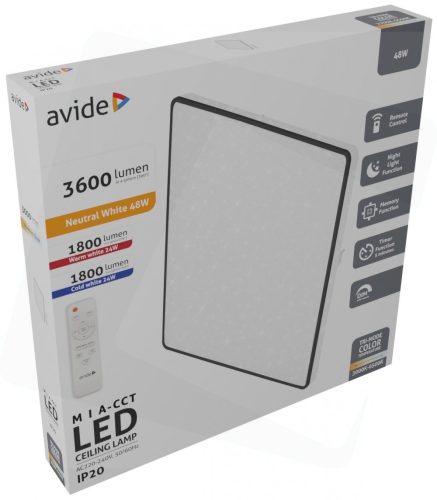 Avide LED Mennyezeti Lámpa MIA CCT Csillagos 48W (24+24) 420x50mm távirányítóval